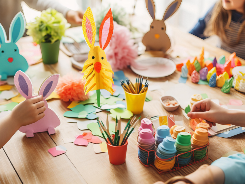 Kinder basteln Dinge mit Osterhasen