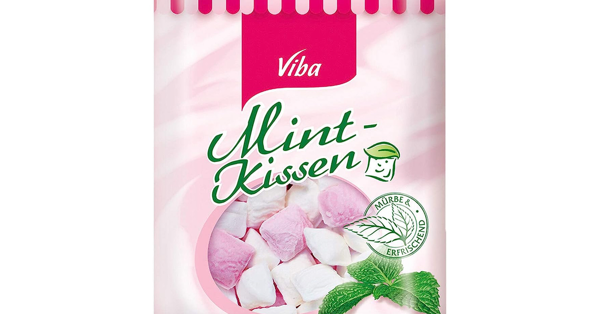 Die rosa Packung von den Viba-Mint-Kissen