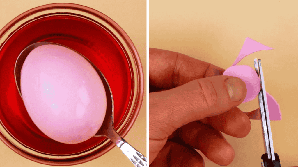 Ostereier bemalen, rosa gefärbtes Ei
