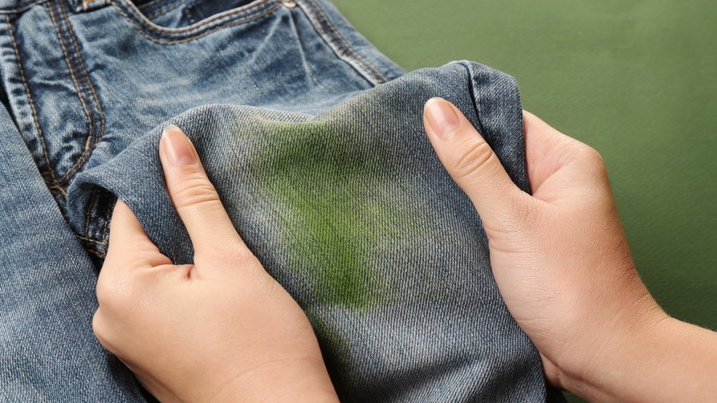 Grasfleck auf einer Jeans.