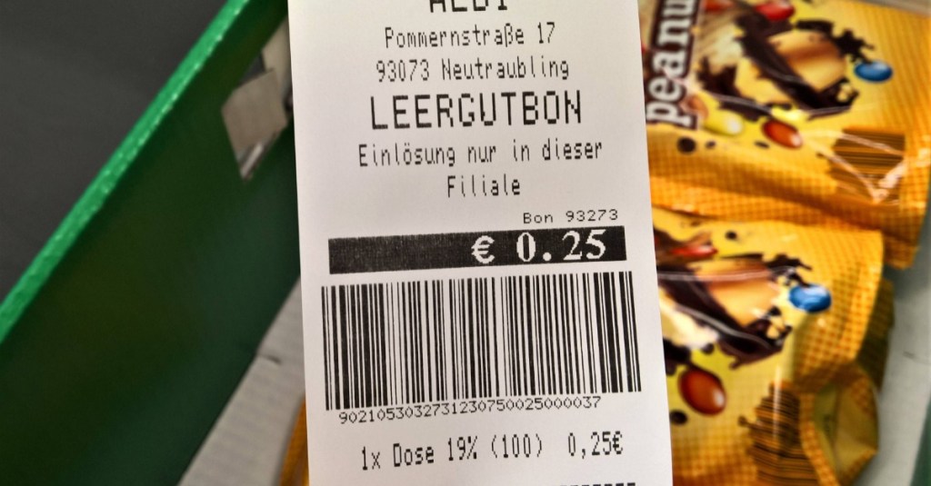 Pfandbon in anderer Filiale einlösen: ein Pfandbon mit einem Wert von 25 Cent