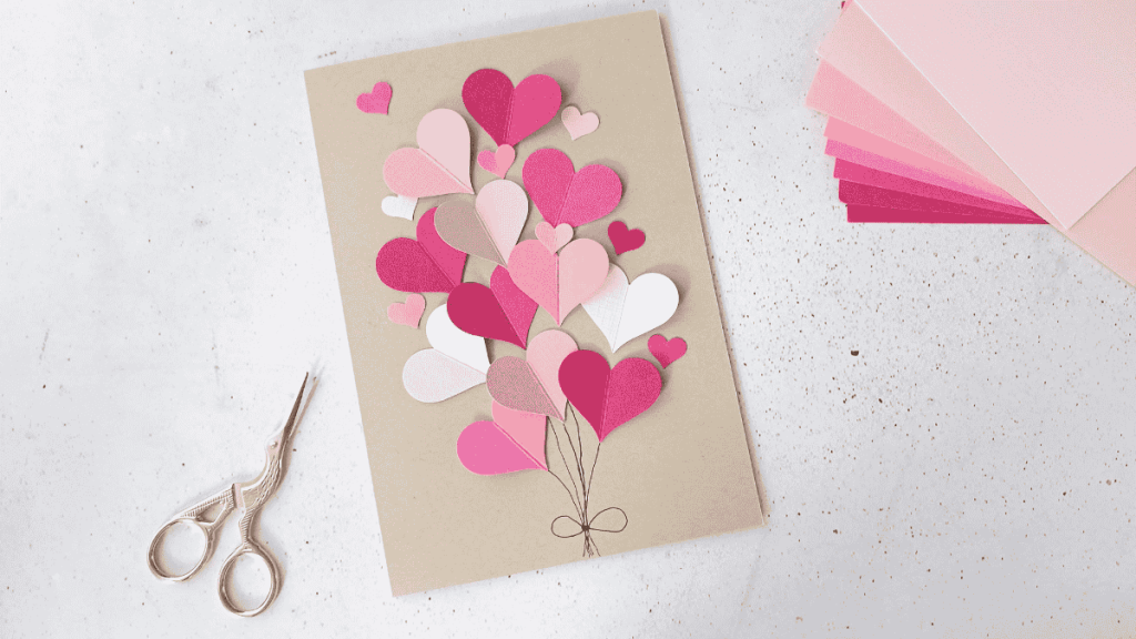 Karte zum Valentinstag, Herzballons rosa rot