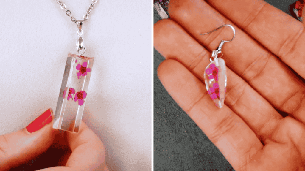 getrocknete blüten diy, Kettenanhänger, Ohrring Resin