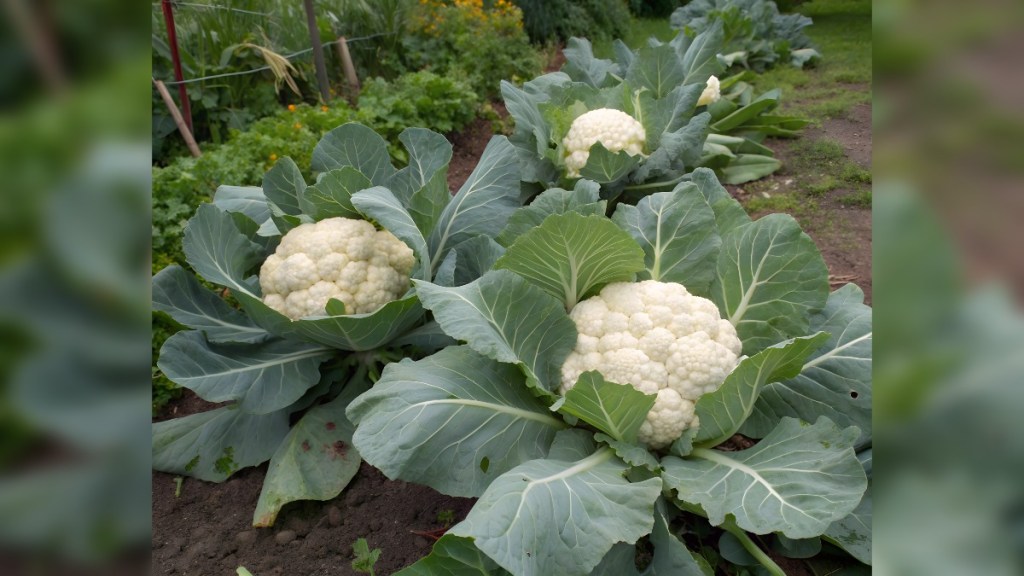 Blumenkohl, der im Beet steht.